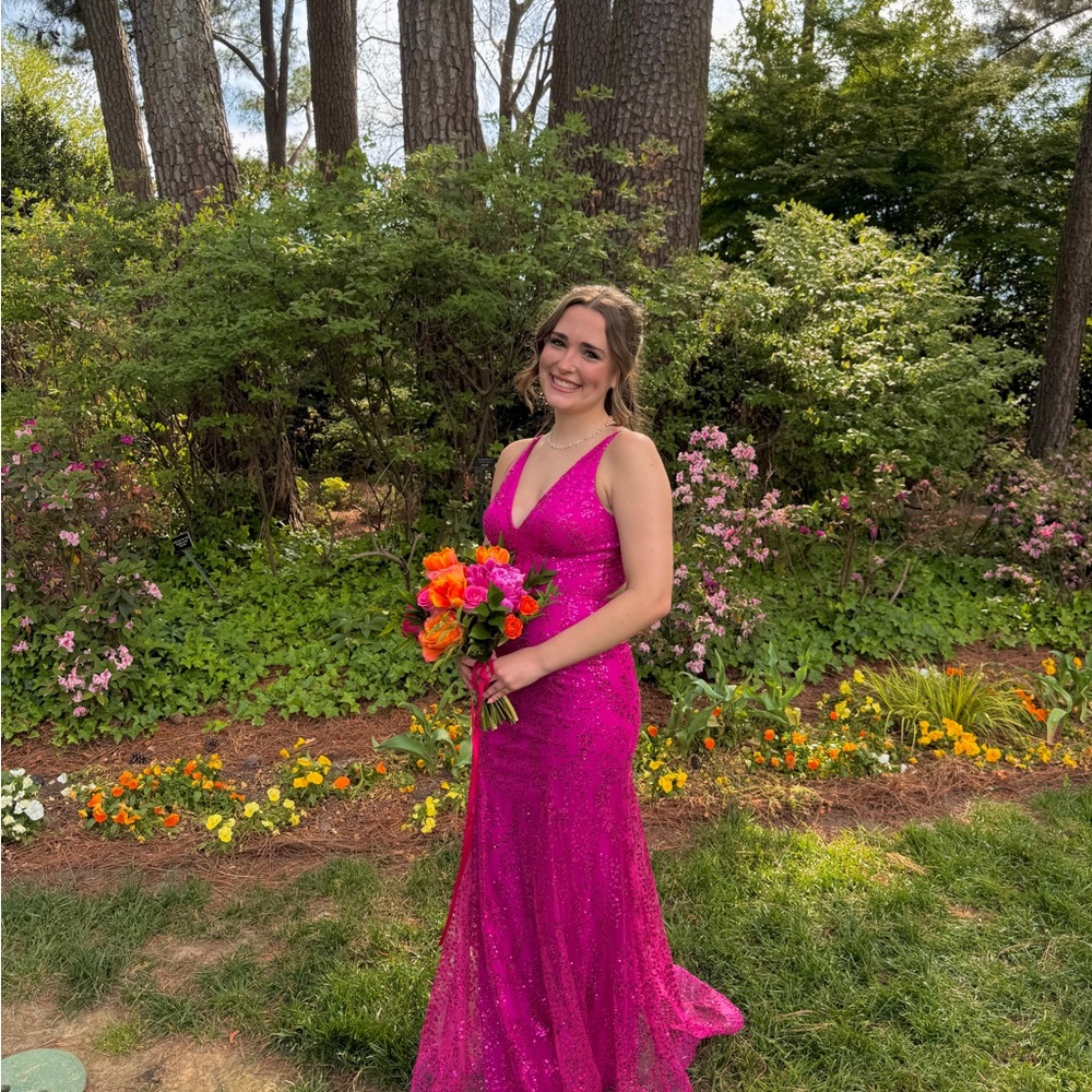 Macy's Pink Sequin Embellished Prom Gown